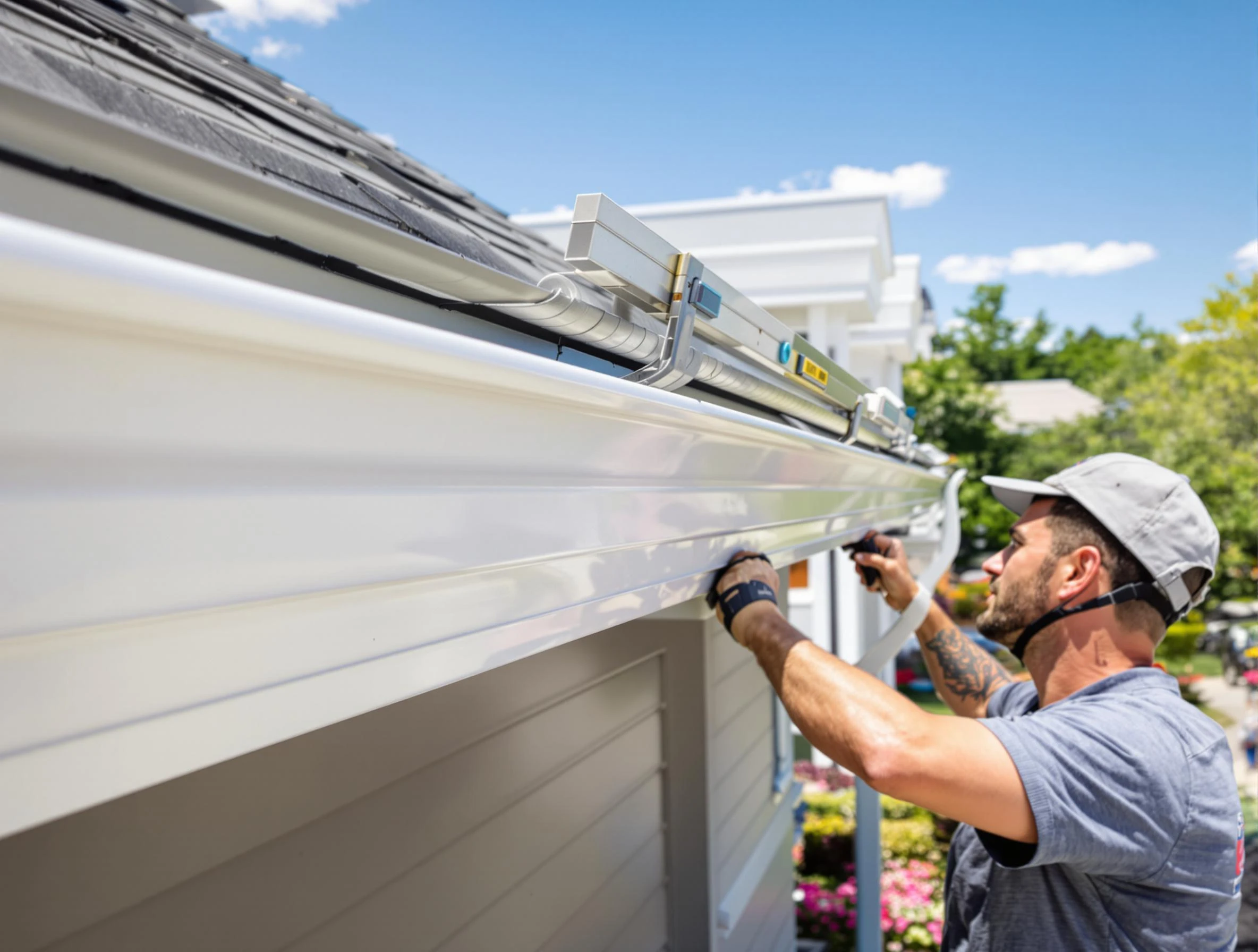 Newly installed gutters by Elyria Roofing Company for a home in Elyria, OH