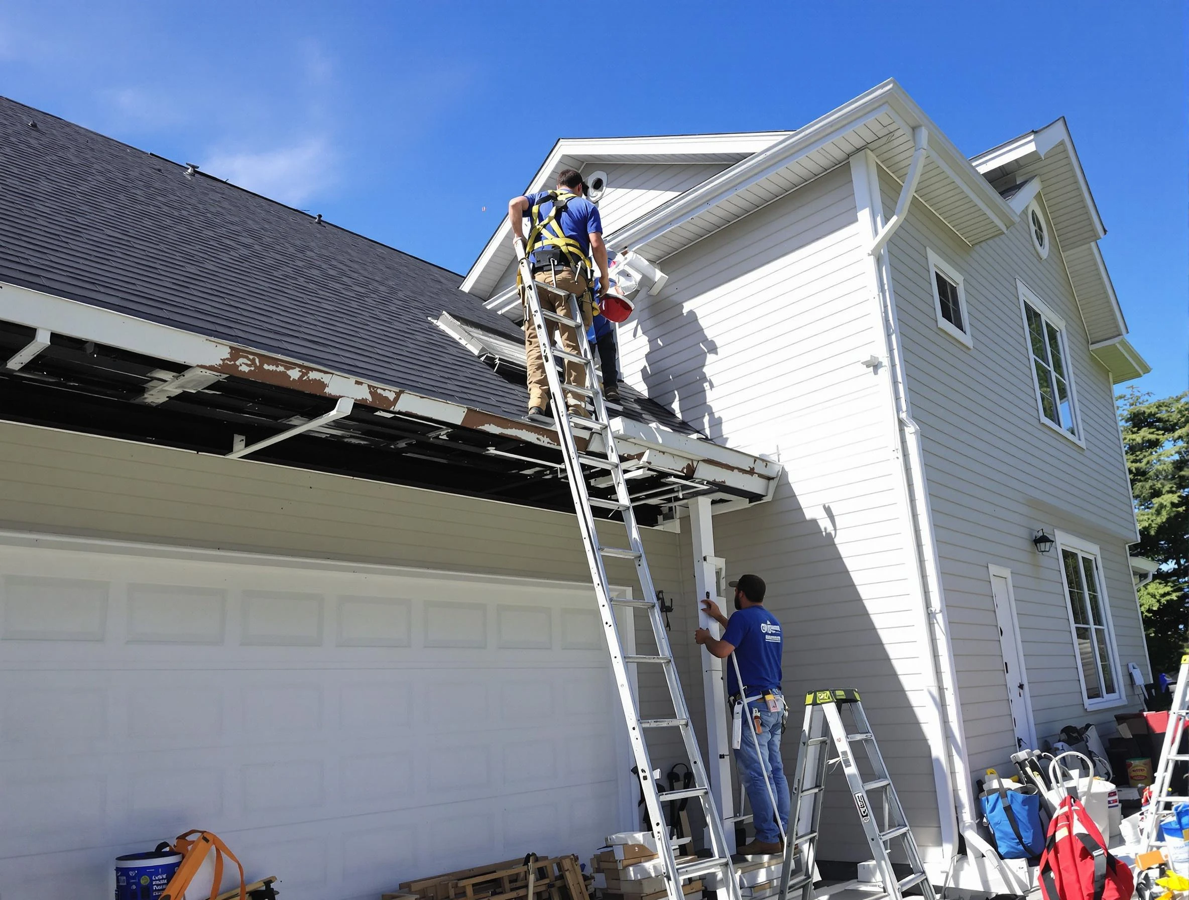 Newly replaced gutters by Elyria Roofing Company in Elyria, OH